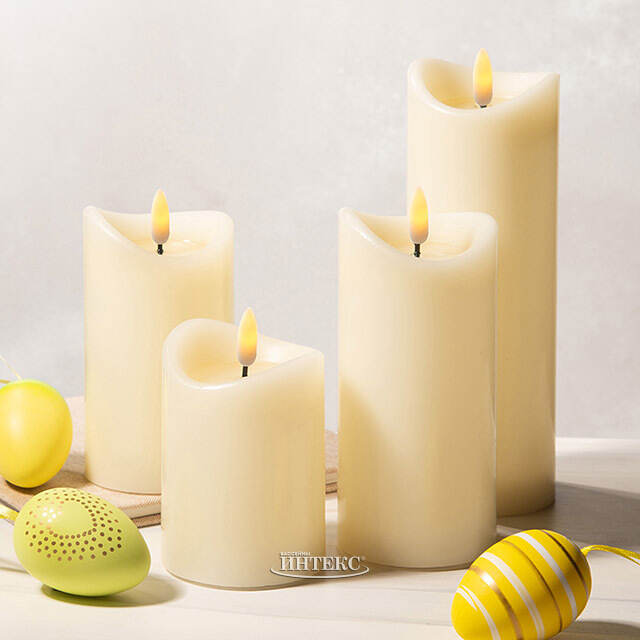 Светодиодная свеча с имитацией пламени Кертон 20 см, слоновая кость, на батарейках, таймер Koopman (Купман)