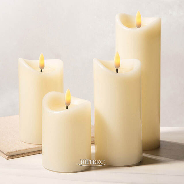 Светодиодная свеча с имитацией пламени Кертон 20 см, слоновая кость, на батарейках, таймер Koopman (Купман)