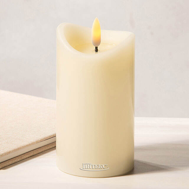 Светодиодная свеча с имитацией пламени Кертон 12.5 см, слоновая кость, на батарейках, таймер Koopman (Купман)