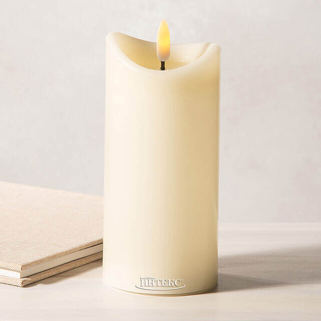 Светодиодная свеча с имитацией пламени Кертон 15 см, слоновая кость, на батарейках, таймер Koopman (Купман)