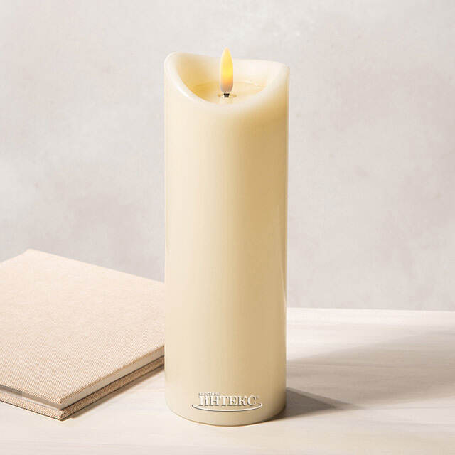 Светодиодная свеча с имитацией пламени Кертон 20 см, слоновая кость, на батарейках, таймер Koopman (Купман)