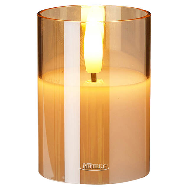 Светодиодная свеча с имитацией пламени Матфен 7 см янтарная, стекло, на батарейках, таймер Koopman (Купман)