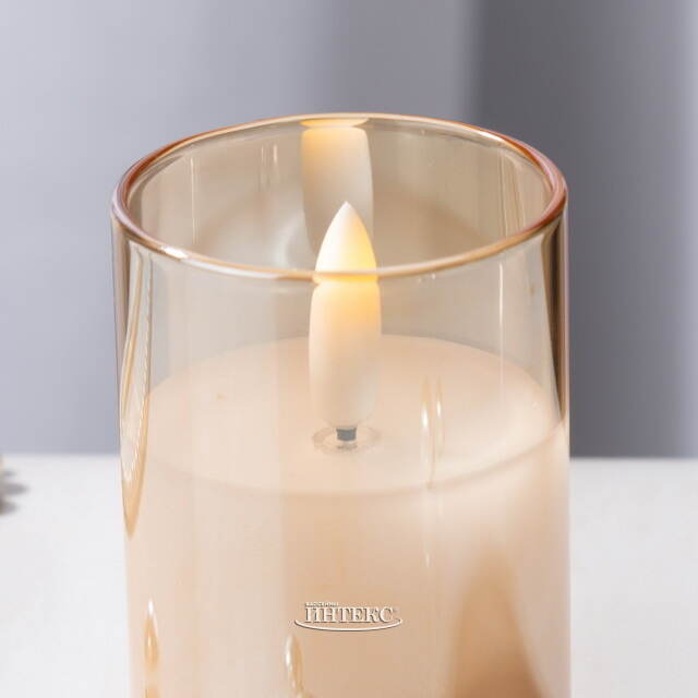 Светодиодная свеча с имитацией пламени Матфен 7 см янтарная, стекло, на батарейках, таймер Koopman (Купман)