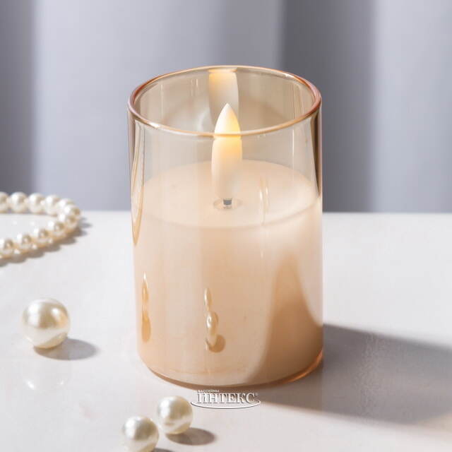 Светодиодная свеча с имитацией пламени Матфен 7 см янтарная, стекло, на батарейках, таймер Koopman (Купман)