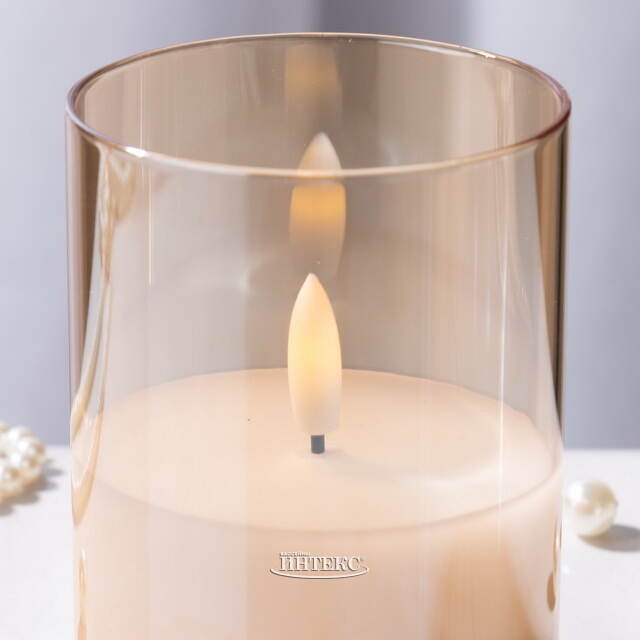 Светодиодная свеча с имитацией пламени Матфен 10 см янтарная, стекло, на батарейках, таймер Koopman (Купман)