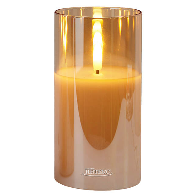 Светодиодная свеча с имитацией пламени Матфен 15 см янтарная, стекло, на батарейках, таймер Koopman (Купман)