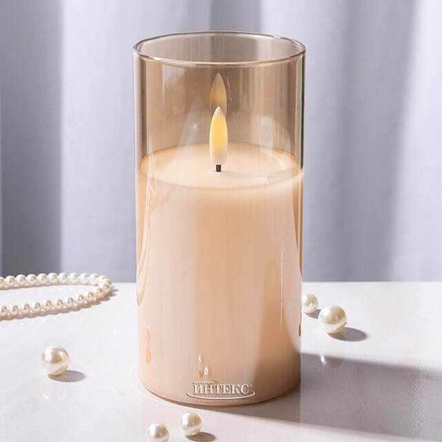 Светодиодная свеча с имитацией пламени Матфен 15 см янтарная, стекло, на батарейках, таймер Koopman (Купман)