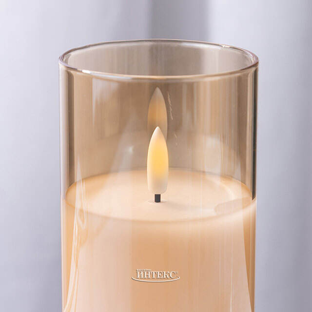 Светодиодная свеча с имитацией пламени Матфен 15 см янтарная, стекло, на батарейках, таймер Koopman (Купман)