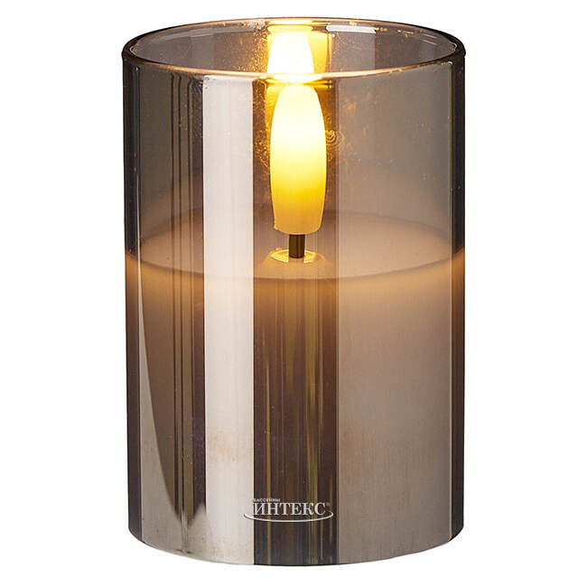 Светодиодная свеча с имитацией пламени Матфен 7 см дымчатая, стекло, на батарейках, таймер Koopman (Купман)