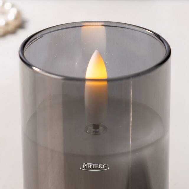 Светодиодная свеча с имитацией пламени Матфен 7 см дымчатая, стекло, на батарейках, таймер Koopman (Купман)