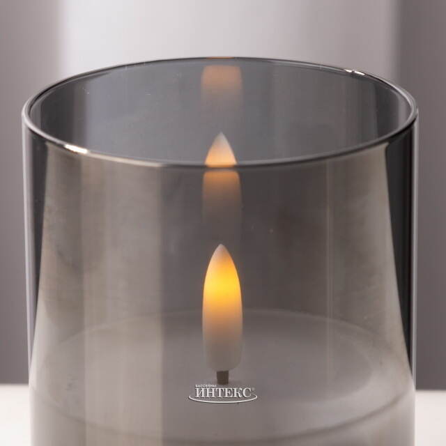 Светодиодная свеча с имитацией пламени Матфен 10 см дымчатая, стекло, на батарейках, таймер Koopman (Купман)