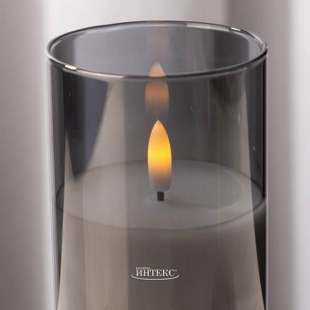 Светодиодная свеча с имитацией пламени Матфен 15 см дымчатая, стекло, на батарейках, таймер Koopman (Купман)