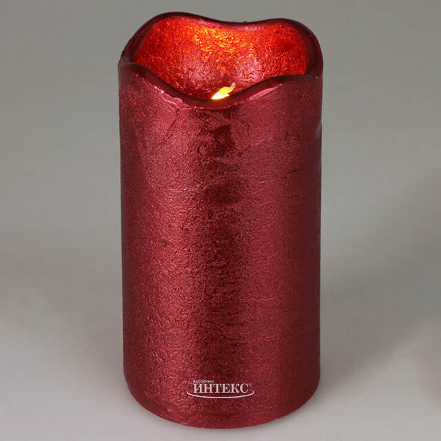 Светодиодная свеча Romanzo 13 см красный металлик, мерцающее пламя, на батарейках, таймер Koopman (Купман)