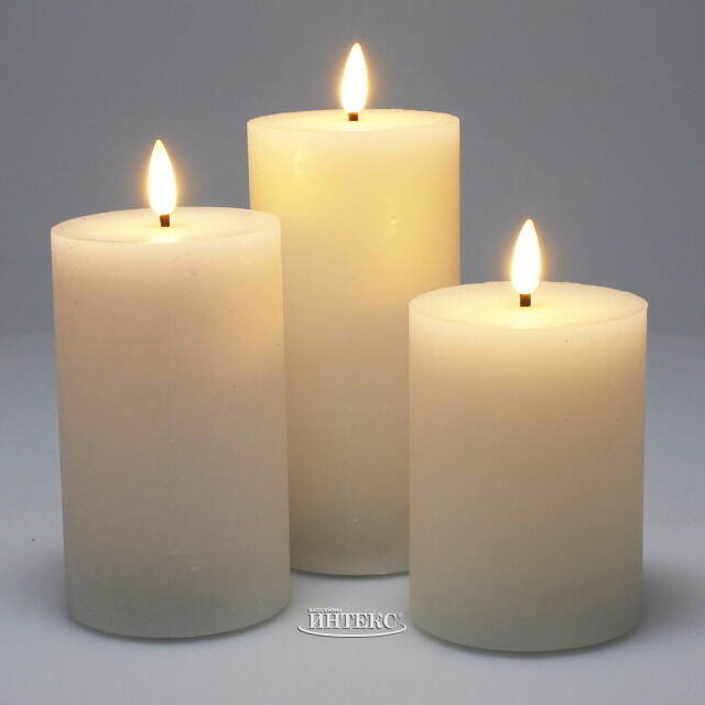 Набор светодиодных восковых свечей Рустик 10-15 см белый, мерцающее пламя, 3 шт, на батарейках, таймер Koopman (Купман)