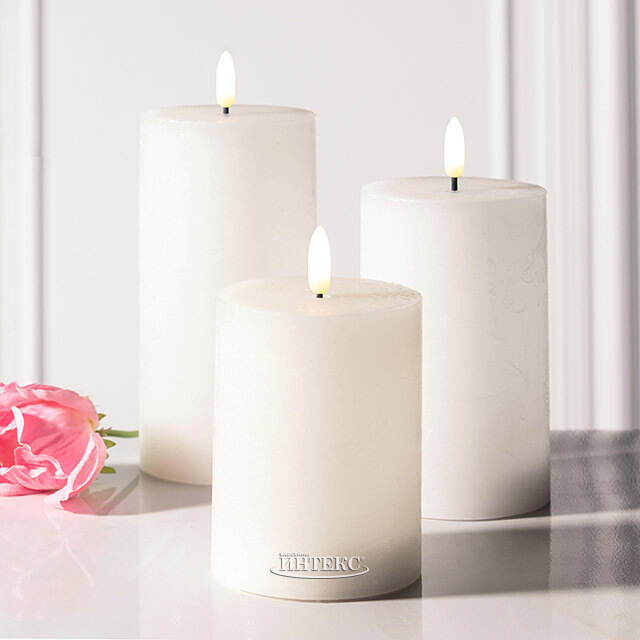 Набор светодиодных восковых свечей Рустик 10-15 см белый, мерцающее пламя, 3 шт, на батарейках, таймер Koopman (Купман)