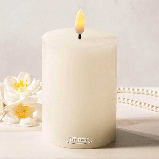 Светодиодная восковая свеча Rustic 10 см слоновая кость, мерцающее пламя, на батарейках, таймер Koopman (Купман)