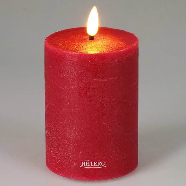 Светодиодная восковая свеча Rustic 10 см красная, мерцающее пламя, на батарейках, таймер Koopman (Купман)