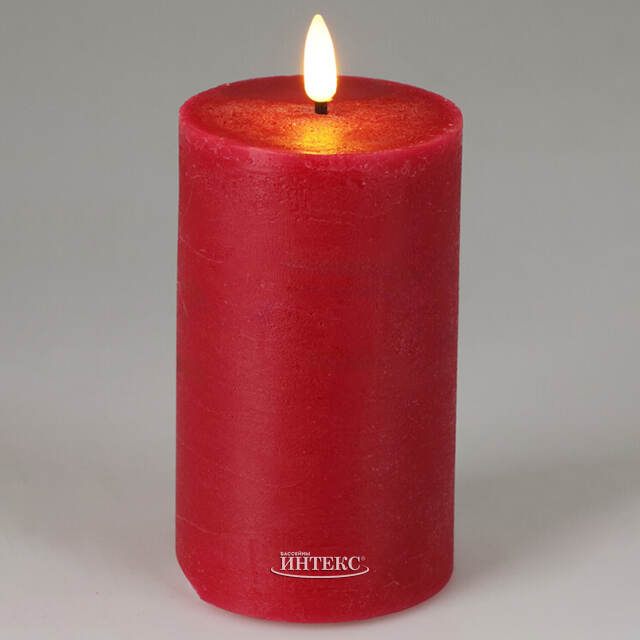 Светодиодная восковая свеча Rustic 12.5 см красная, мерцающее пламя, на батарейках, таймер Koopman