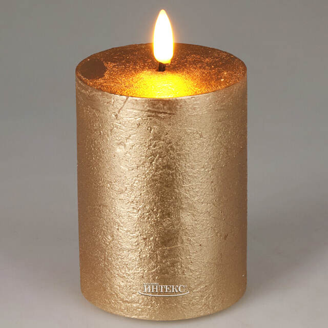 Светодиодная восковая свеча Rustic 10 см золотая, мерцающее пламя, на батарейках, таймер Koopman (Купман)