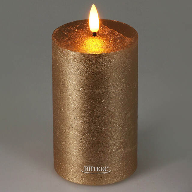 Светодиодная восковая свеча Rustic 12.5 см золотая, мерцающее пламя, на батарейках, таймер Koopman