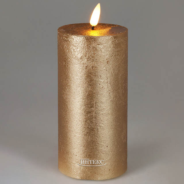 Светодиодная восковая свеча Rustic 15 см золотая, мерцающее пламя, на батарейках, таймер Koopman