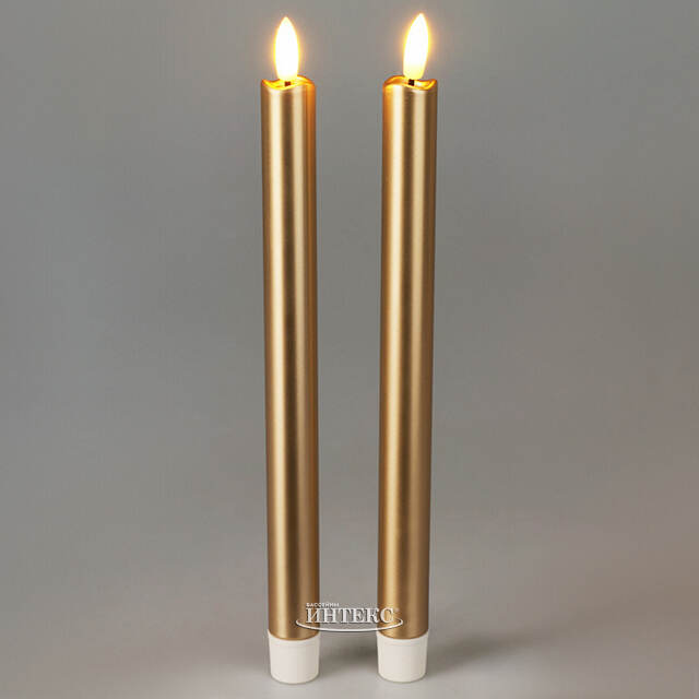 Столовая светодиодная свеча Гервен 25 см золотая, 2 шт с пультом, на батарейках Koopman (Купман)