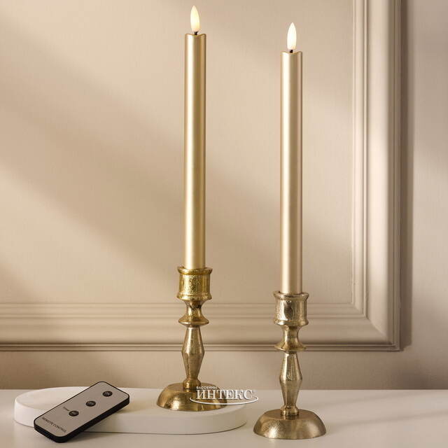 Столовая светодиодная свеча Гервен 25 см золотая, 2 шт с пультом, на батарейках Koopman (Купман)