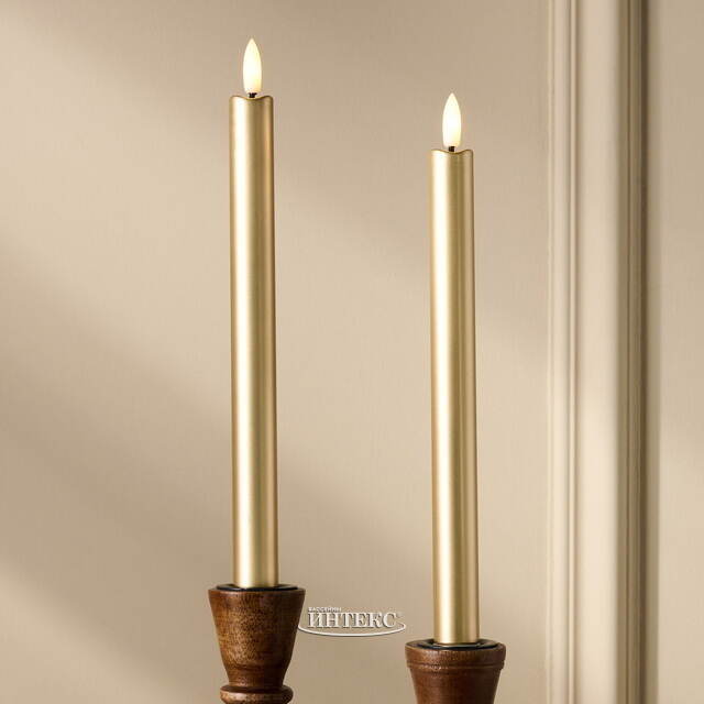 Столовая светодиодная свеча Гервен 25 см золотая, 2 шт с пультом, на батарейках Koopman (Купман)