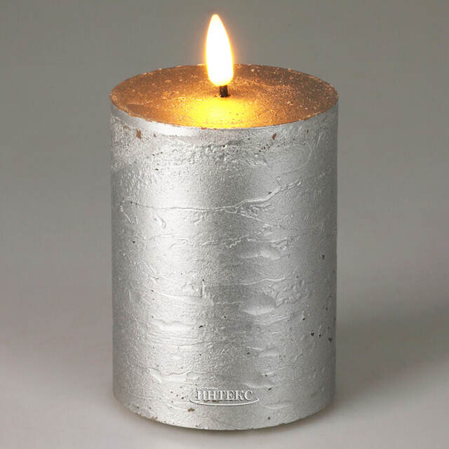 Светодиодная восковая свеча Rustic 10 см серебряная, мерцающее пламя, на батарейках, таймер Koopman