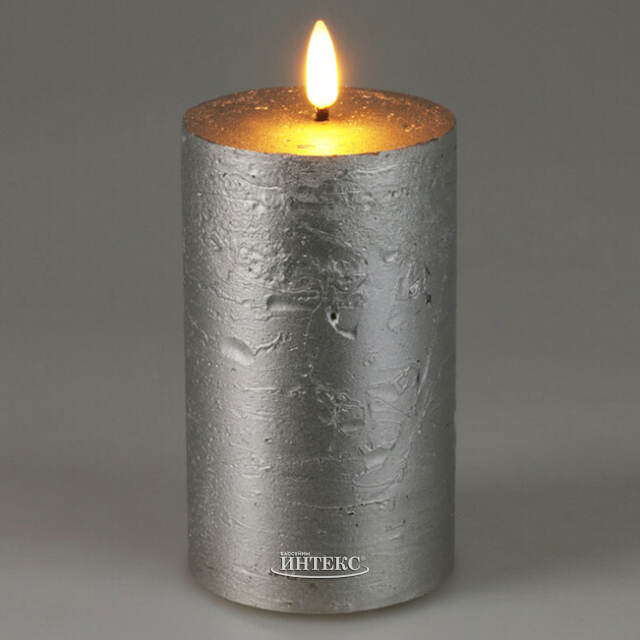 Светодиодная восковая свеча Rustic 15 см серебряная, мерцающее пламя, на батарейках, таймер Koopman