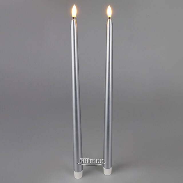 Столовая светодиодная свеча Abington 38 см серебряная, 2 шт с пультом, таймер, на батарейках Koopman (Купман)