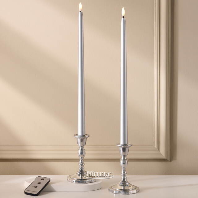 Столовая светодиодная свеча Abington 38 см серебряная, 2 шт с пультом, таймер, на батарейках Koopman (Купман)