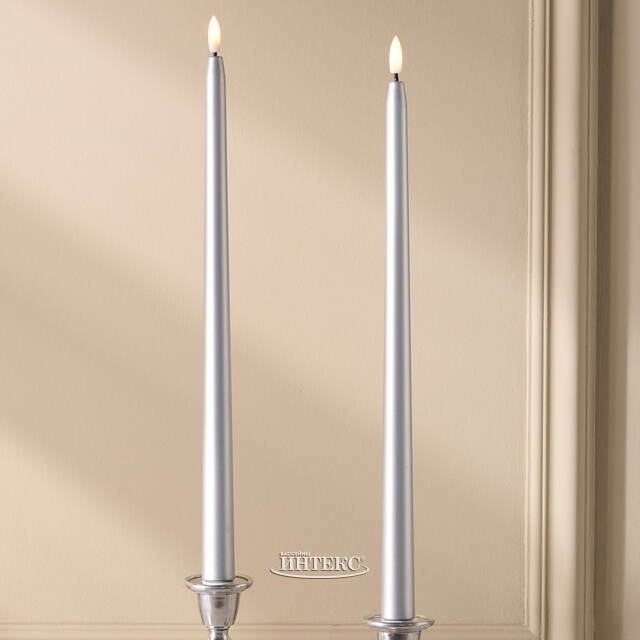 Столовая светодиодная свеча Abington 38 см серебряная, 2 шт с пультом, таймер, на батарейках Koopman (Купман)