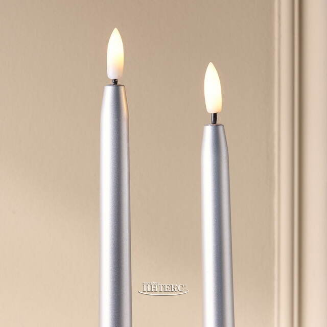 Столовая светодиодная свеча Abington 38 см серебряная, 2 шт с пультом, таймер, на батарейках Koopman (Купман)