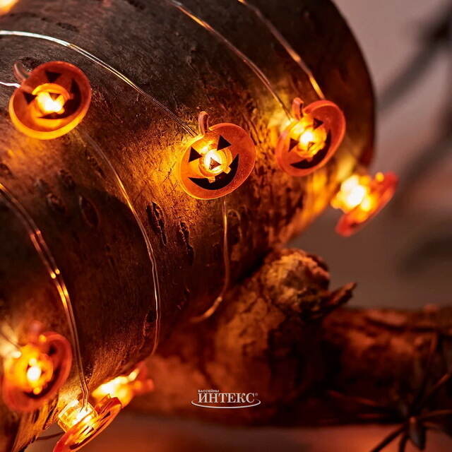 Светодиодная гирлянда на батарейках Тыковки 2.2 м, 15 теплых белых LED ламп, прозрачный ПВХ, IP20 Koopman (Купман)