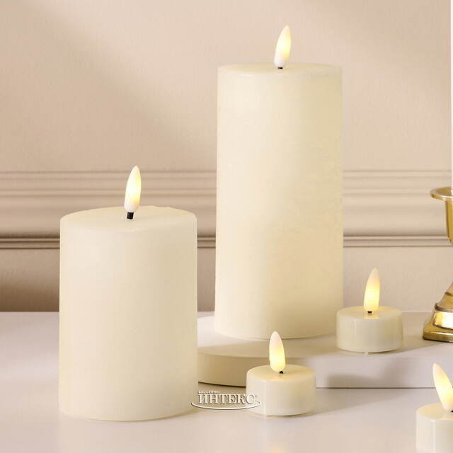 Набор светодиодных свечей Рустик Новел кремовый, мерцающее пламя, 9 шт, на батарейках, таймер, пульт Koopman (Купман)