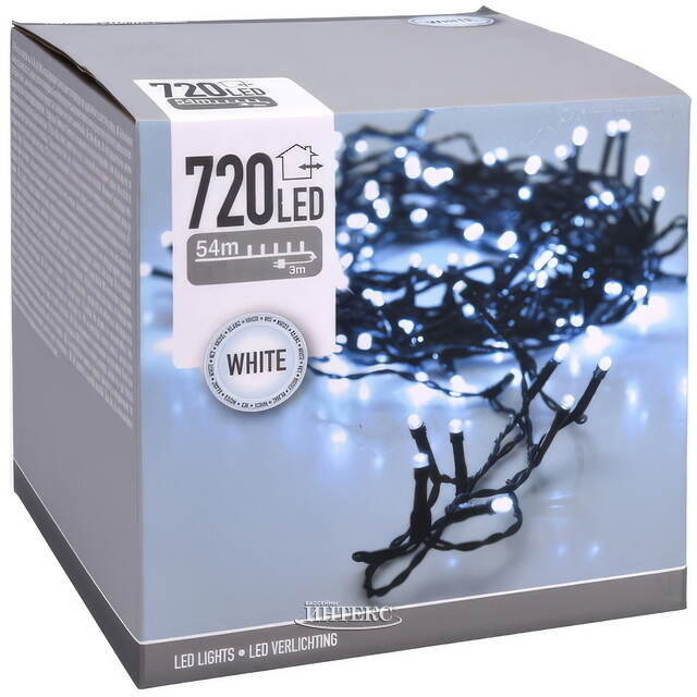 Светодиодная гирлянда Koopman Comfort Steady 54 м, 720 холодных белых LED ламп, зеленый ПВХ, IP44 Koopman (Купман)