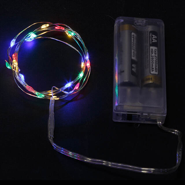 Светодиодная гирлянда Капельки на батарейках 20 разноцветных мини LED ламп 1 м, серебряная проволока, IP20 Koopman (Купман)