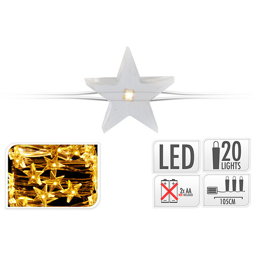 Светодиодная гирлянда Капельки Звездочки на батарейках 20 теплых белых мини LED ламп 1 м, серебряная проволока, IP20 Koopman