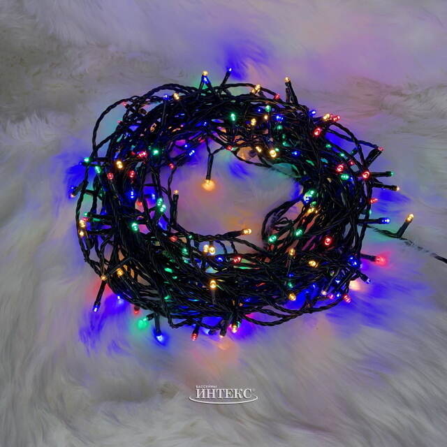 Светодиодная гирлянда Koopman Comfort 24 м, 240 разноцветных LED ламп, зеленый ПВХ, управление с телефона, контроллер, диммер, IP44 Koopman (Купман)