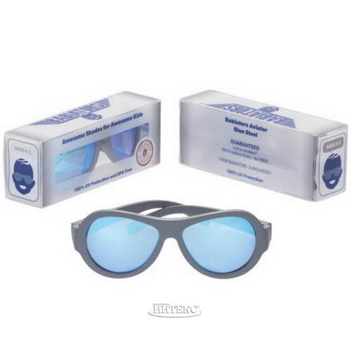 Детские солнцезащитные очки Babiators Original Aviator. Синяя сталь, 3-5 лет, зеркальные линзы Babiators