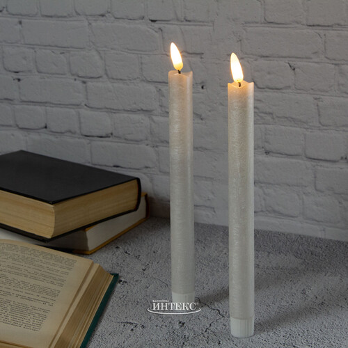 Столовая светодиодная свеча с имитацией пламени Инсендио 26 см 2 шт белая металлик, батарейка Peha