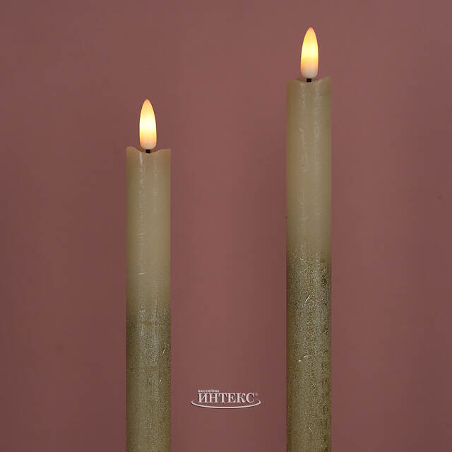 Столовая светодиодная свеча с имитацией пламени Инсендио 26 см 2 шт золотая, батарейка Peha