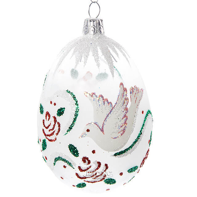 Стеклянная елочная игрушка Яйцо - Белый Голубь 8 см, подвеска Фабрика Елочка