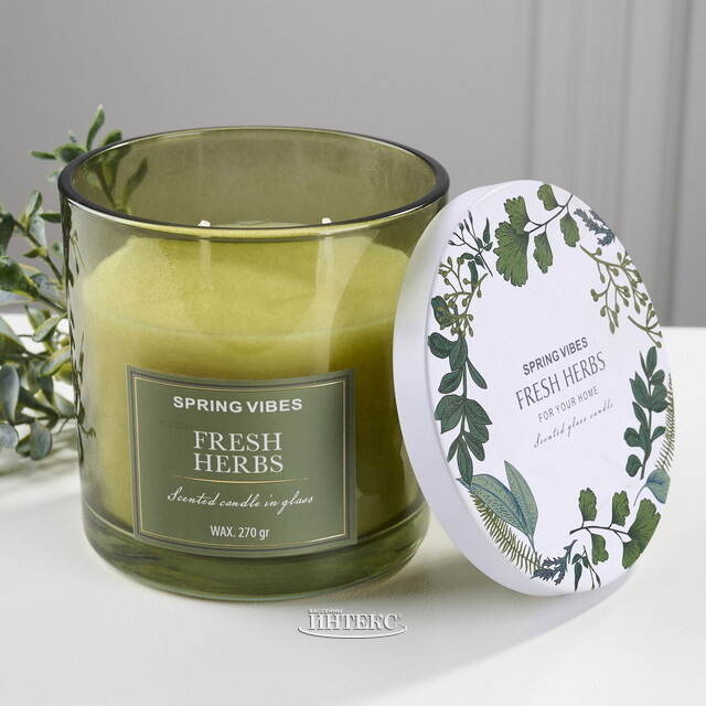 Ароматическая свеча Melania - Fresh Herbs 10 см, в стеклянном стакане Koopman (Купман)