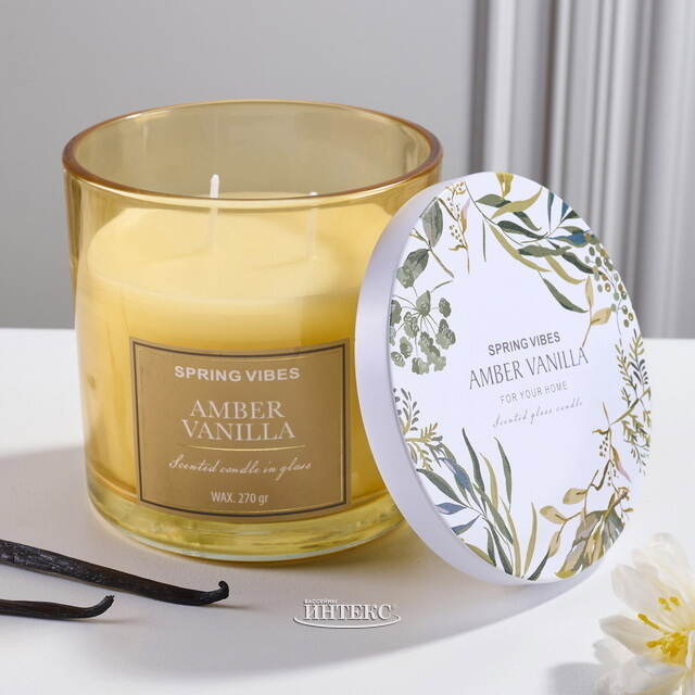 Ароматическая свеча Melania - Amber Vanilla 10 см, в стеклянном стакане Koopman (Купман)