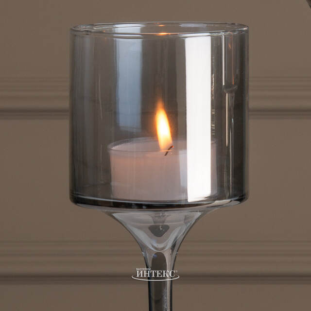 Набор стеклянных подсвечников - бокалов Iwein 25-35 см, 3 шт, дымчатый Koopman