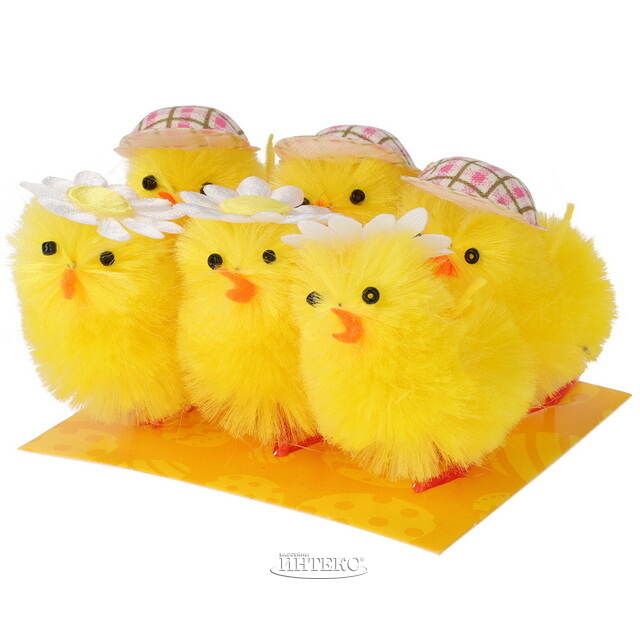 Набор декоративных фигурок Цыплята с цветочком 5 см, 6 штук Koopman (Купман)