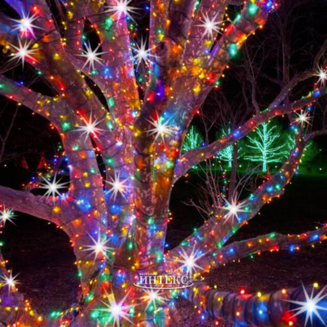 Гирлянды на дерево Клип Лайт Quality Light 60 м, 600 разноцветных LED ламп, с мерцанием, прозрачный ПВХ, IP44 BEAUTY LED (Бьюти Лэд)