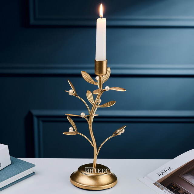 Металлический подсвечник для 1 свечи Веточка Омелы 26 см Goodwill (Гудвилл)